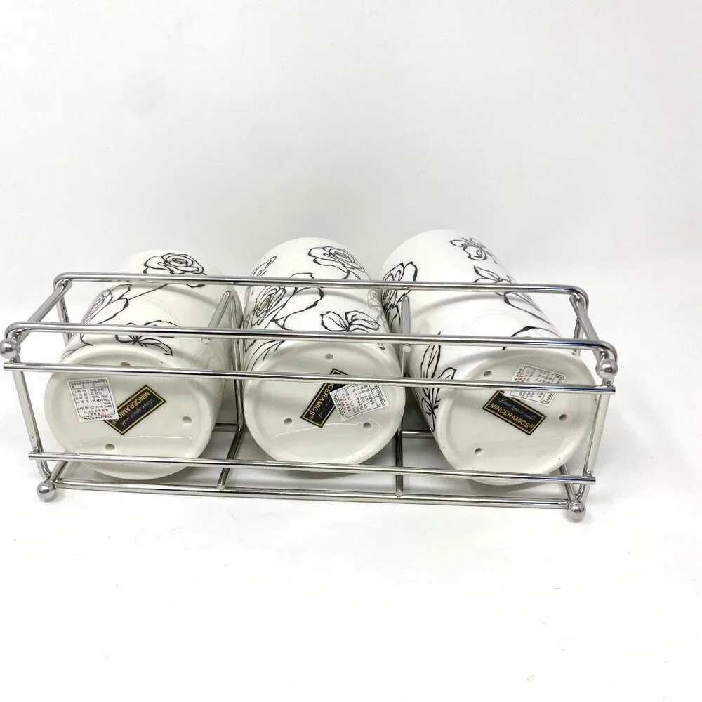 Chulkart Minceramics Korean Made Set of 3 Utensil Holders Silver Carryall NWT